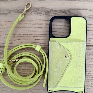 Bandolier Neon Yellow Leather Phone Case with Strap